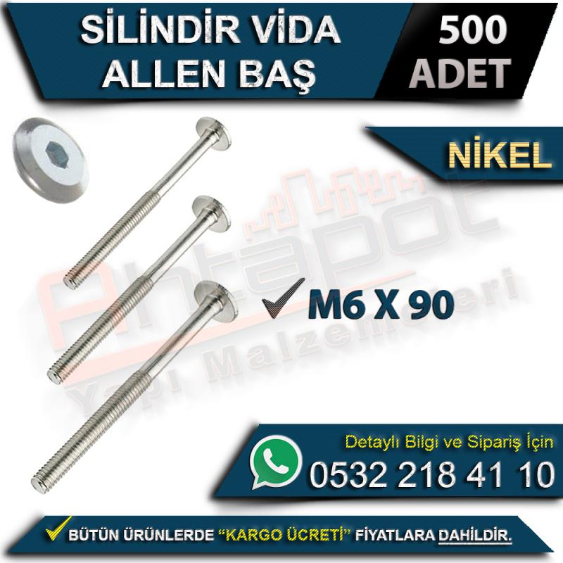 Silindir Vida Allen Baş M6x90 Nikel (500 Adet)