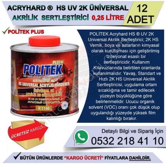 Politek Plus+Acryhard Hs Uv 2K Universal Akrilik Sertleştirici 0,25 Lt (12 Adet)