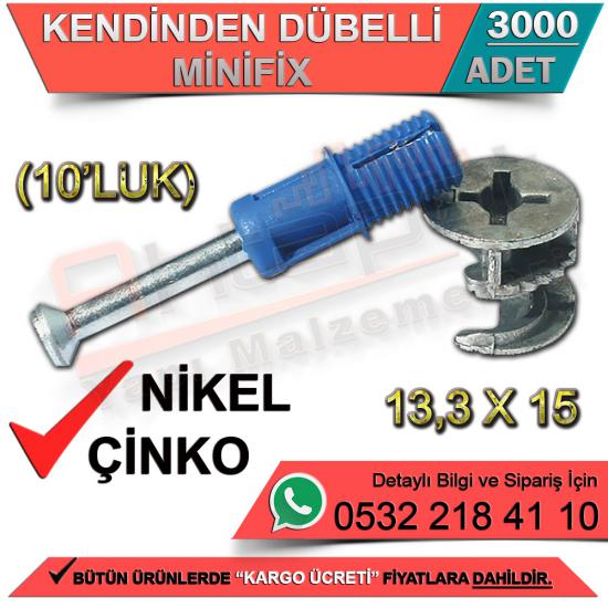 Kendinden Dübelli Minifix 13,3x15 10’Luk Nikel (3000 Adet)