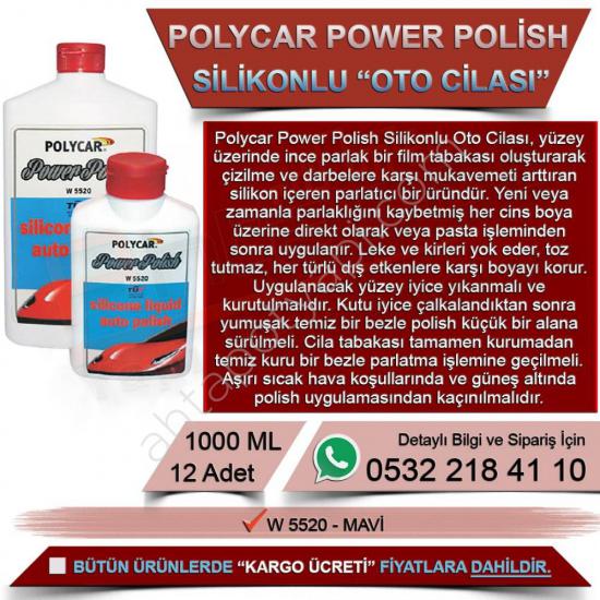Politek Polycar Power Polish Silikonlu Oto Cilası - Mavi 1000 Ml (12 Adet)