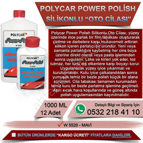 Politek Polycar Power Polish Silikonlu Oto Cilası - Mavi 1000 Ml (12 Adet)
