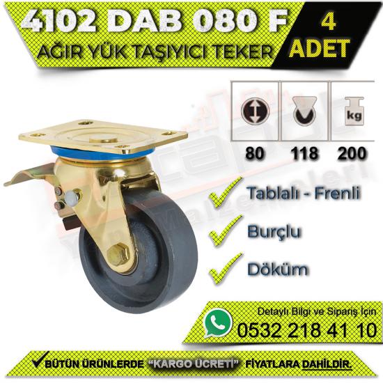 4102 DAB 080 F Ağır Yük Taşıyıcı Tablalı Burçlu Frenli Döküm Teker (4 ADET), 4102, DAB, 080, F, Ağır, Yük, Taşıyıcı, Tablalı, Burçlu, Frenli, Döküm, Teker, Ağır Yük Taşıyıcı Teker, Tablalı Burçlu Teke