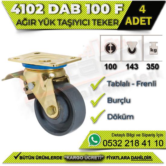 4102 DAB 100 F Ağır Yük Taşıyıcı Tablalı Burçlu Frenli Döküm Teker (4 ADET), 4102, DAB, 100, F, Ağır, Yük, Taşıyıcı, Tablalı, Burçlu, Frenli, Döküm, Teker, Ağır Yük Taşıyıcı Teker, Tablalı Burçlu Teke