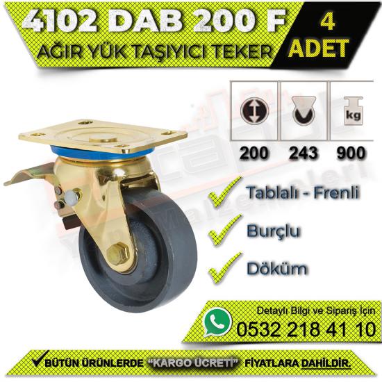 4102 DAB 200 F Ağır Yük Taşıyıcı Tablalı Burçlu Frenli Döküm Teker (4 ADET), 4102, DAB, 200, F, Ağır, Yük, Taşıyıcı, Tablalı, Burçlu, Frenli, Döküm, Teker, Ağır Yük Taşıyıcı Teker, Tablalı Burçlu Teke