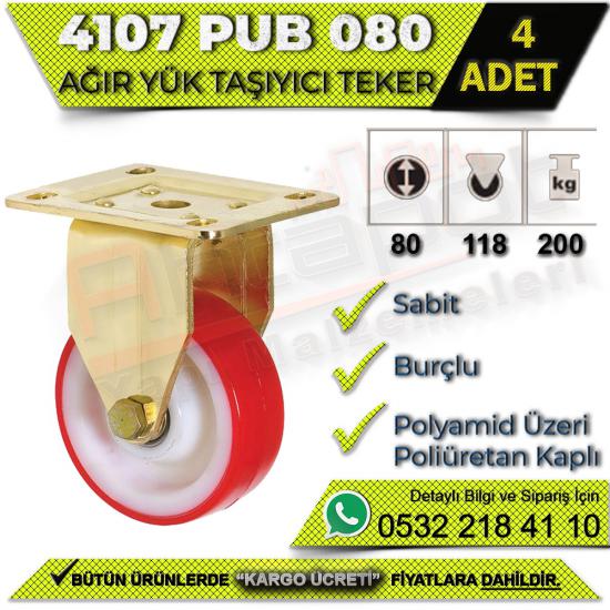 4107 PUB 080 Ağır Yük Taşıyıcı Sabit Burçlu Teker (4 ADET), 4107, PUB, 080, Ağır, Yük, Taşıyıcı, Sabit, Burçlu, Teker, 4107 PUB 080 Teker, Ağır Yük Taşıyıcı Teker, Sabit Burçlu Teker