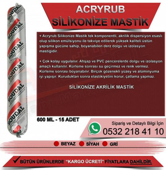 Soudal Acryrub Silikonize Mastik Gri 600 Ml Sosis