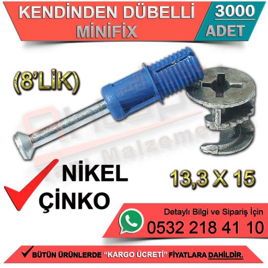 Kendinden Dübelli Minifix 13,3x15 8’Lik Nikel (3000 Adet)