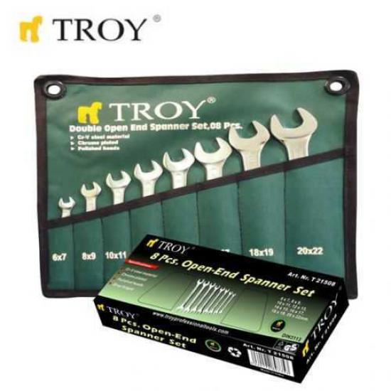 Troy 21508 Açık Ağız Anahtar Takımı (8 Parça) (6-22 Mm)