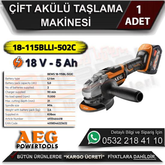 AEG Bews 18-115BLLI-502C 18V 5AH Çift Akülü Taşlama Makinesi