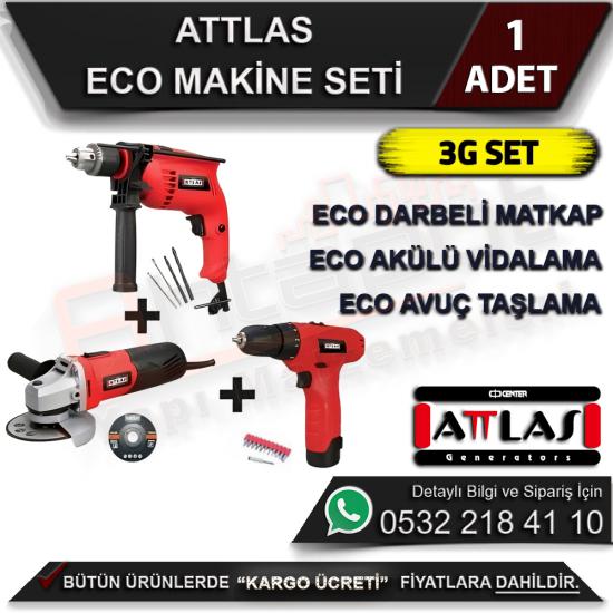 Attlas Darbeli Matkap + Avuç Taşlama + Akülü Vidalama Eco Set