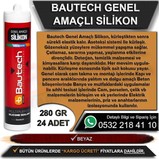 Bautech Genel Amaçlı Silikon 280 Gr Beyaz (24 Adet), Bautech, Genel, Amaçlı, Silikon, 280 Gr, Beyaz, Bautech Silikon, Genel Amaçlı Silikon, Beyaz Silikon, Toptan Silikon, Bautech Genel Amaçlı Silikon