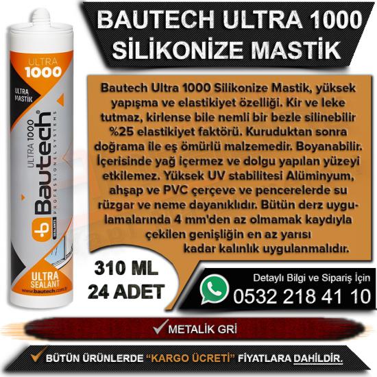 Bautech Ultra 1000 Mastik 310 ML Metalik Gri (24 Adet), Bautech Ultra 1000, Bautech Metalik Gri Mastik, 310 ML Metalik Gri Mastik, Bautech Mastik, Mastik, Toptan Mastik, Bautech 1000, Bautech Silikoni