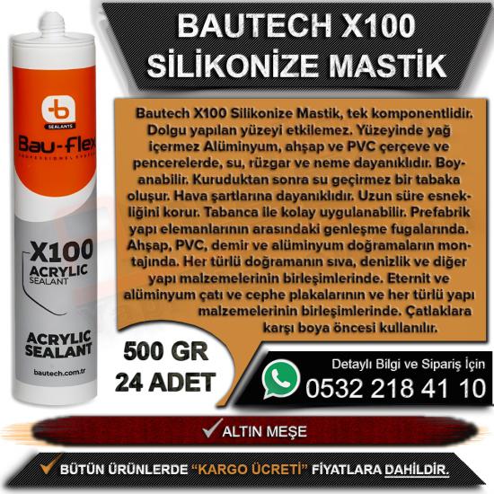Bautech X100 Silikonize Mastik 500 Gr Altın Meşe (24 Adet), Bautech, X100, Silikonize, Mastik, Altın Meşe Mastik, Bautech Mastik, Toptan Mastik, Silikonize Mastik, Bautech Silikonize Mastik, Bautech X