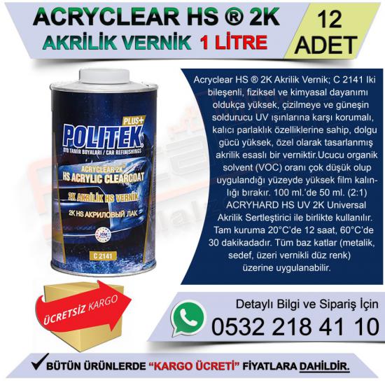 Politek Plus+ Acryclear Hs 2K Akrilik Vernik 1 Lt (12 Adet)