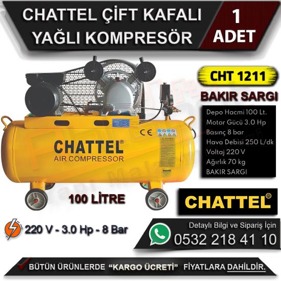 Chattel Cht 1211 Çift Kafalı Bakır Sargı Yağlı Kompresör 100 Litre