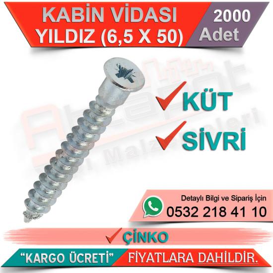 Kabin Vidası Yıldız Sivri 6,5x50 Çinko (2000 Adet)