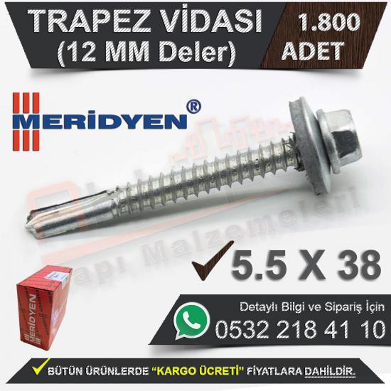 Meridyen Trapez Vidası 12 Mm Deler 5.5X38 (1.800 Adet), Meridyen, Trapez, Vidası, 12 Mm, Deler, 5.5X38, Meridyen Trapez Vidası, Trapez Vidaso 12 Mm Deler, Vida 5.5X38, Trapez Vidası, Vida 12 Mm Deler