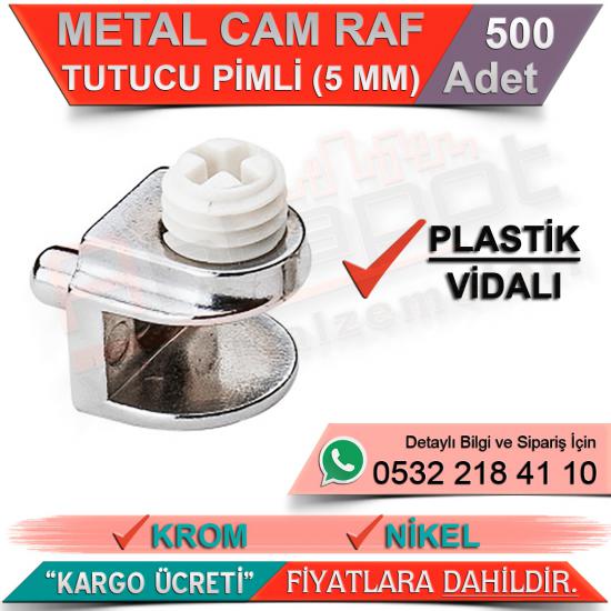 Metal Raf Tutucu Pimli 5 Mm (Plastik Vidalı Max 8 Mm) Nikel (500 Adet)
