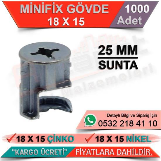 Minifix Gövde 25 Mm 18x15 Nikel (1000 Adet)