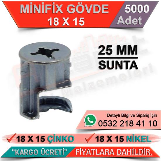 Minifix Gövde 25 Mm 18x15 Nikel (5000 Adet)