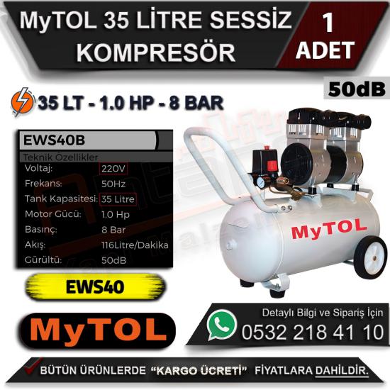 Mytol EWS40 1.0 Hp 8 Bar 35 LT 50 dB Yağsız Sessiz Hava Kompresörü