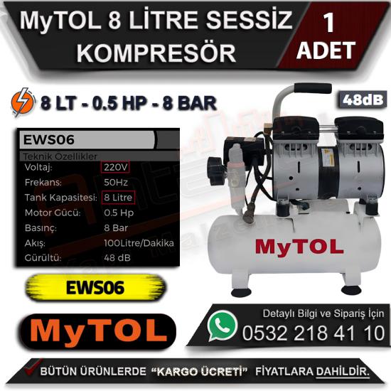 Mytol EWS06 0.5 Hp 8 Bar 8 LT 48 dB Yağsız Sessiz Hava Kompresörü