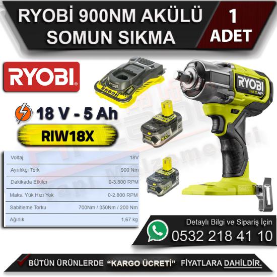 Ryobi RIW18X 18 V 5 Ah 900 Nm Çift Akülü Somun Sıkma Makinesi