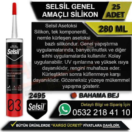 Selsil Genel Amaçlı Silikon 280 Ml Bahama Bej (25 Adet), Selsil, Genel, Amaçlı, Silikon, 280 Ml, Bahama Bej, Selsil Genel Amaçlı Silikon, Bahama Bej Silikon, Selsil Silikon, Toptan Silikon