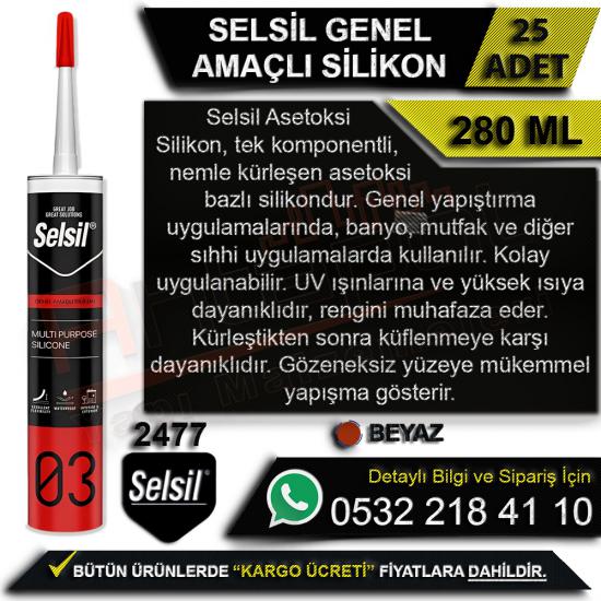 Selsil Genel Amaçlı Silikon 280 Ml Beyaz (25 Adet), Selsil, Genel, Amaçlı, Silikon, 280 Ml, Beyaz, Selsil Genel Amaçlı Silikon, Beyaz Silikon, Selsil Silikon, Toptan Silikon