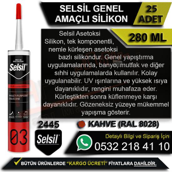 Selsil Genel Amaçlı Silikon 280 Ml Kahverengi (25 Adet), Selsil, Genel, Amaçlı, Silikon, 280 Ml, Kahverengi, Selsil Genel Amaçlı Silikon, Kahverengi Silikon, Selsil Silikon, Toptan Silikon