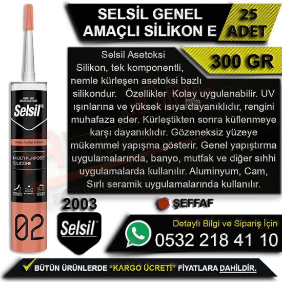 Selsil Genel Amaçlı Silikon 300 Gr Şeffaf (25 Adet), Selsil, Genel, Amaçlı, Silikon, 300 Gr, Şeffaf, Selsil Genel Amaçlı Silikon, Şeffaf Silikon, Selsil Silikon, Toptan Silikon, Genel Amaçlı Silikon, 