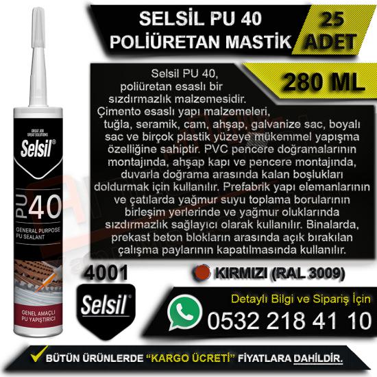 Selsil PU 40 Poliüretan Mastik 280 Ml (RAL 3009) Kırmızı (25 Adet)