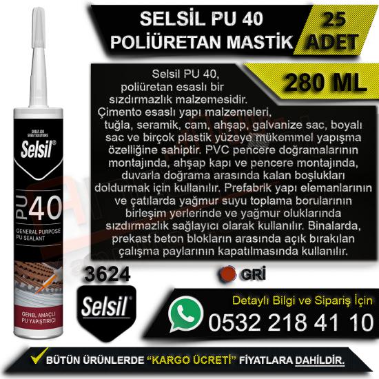 Selsil PU 40 Poliüretan Mastik 280 Ml Gri (25 Adet)