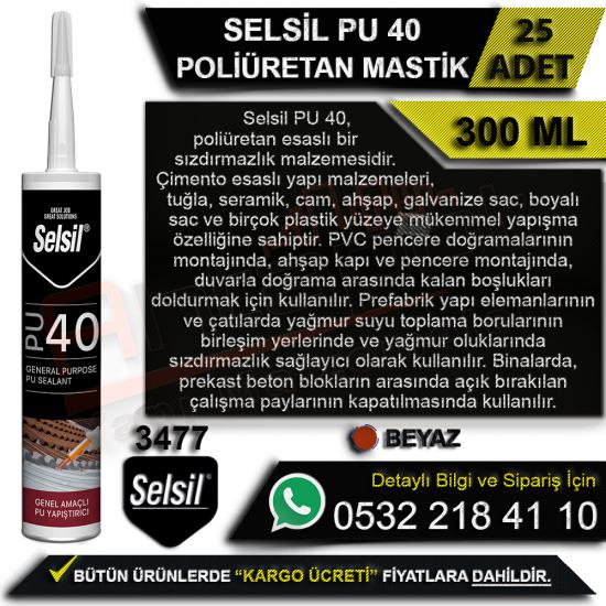 Selsil PU 40 Poliüretan Mastik 300 Ml Beyaz (25 Adet)