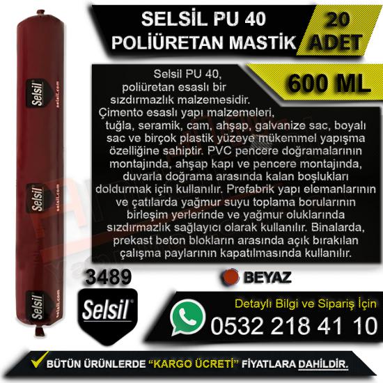 Selsil PU 40 Poliüretan Sosis Mastik 600 Ml Beyaz