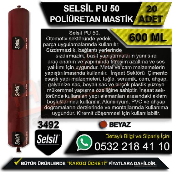 Selsil PU 50 Poliüretan Sosis Mastik 600 Ml Beyaz