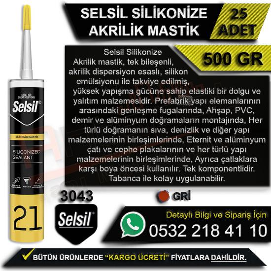 Selsil Silikonize Akrilik Mastik 500 Gr Gri (25 Adet), Selsil, Silikonize, Akrilik, Mastik, 500 Gr, Gri, Silikonize Akrilik Mastik, Selsil Silikonize Akrilik Mastik, Selsil Mastik, Toptan Mastik, Sili