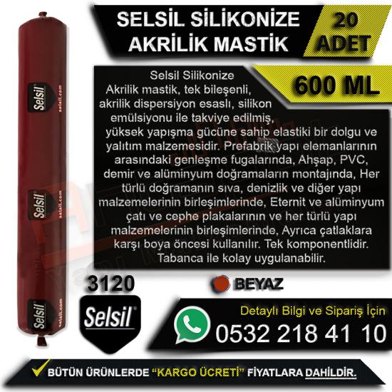 Selsil Silikonize Akrilik Mastik 600 Ml Beyaz (20 Adet), Selsil, Silikonize, Akrilik, Mastik, 600 Ml, Beyaz, Silikonize Akrilik Mastik, Selsil Silikonize Akrilik Mastik, Selsil Mastik, Toptan Mastik, 