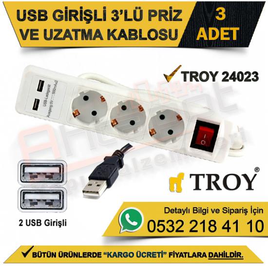 Troy 24023 Usb Girişli Üçlü  Grup Priz ve Uzatma Kablosu (3 Adet)