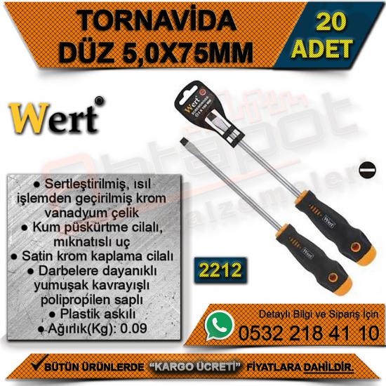 Wert 2212 Tornavida - Düz (5,0x 75 Mm) (20 Adet)