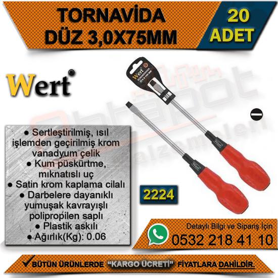 Wert 2224 Tornavida - Düz (3,0x75 Mm) (20 Adet)
