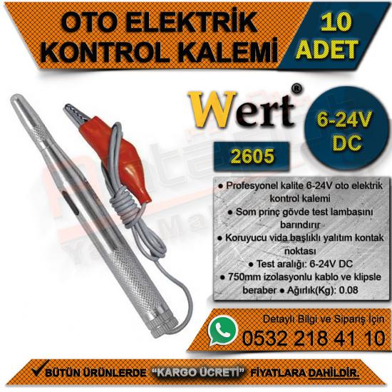 Wert 2605 Oto Elektrik Kontrol Kalemi, Metal Gövdeli, 6-24V (10 Adet)