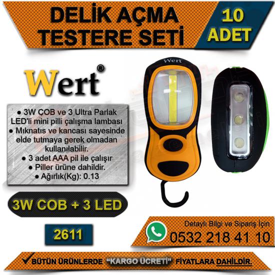 Wert 2611 Pilli Çalışma Lambası 3W COB + 3 LED (10 Adet)