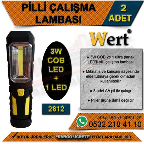Wert 2612 Pilli Çalışma Lambası, 3W COB LED + 1 LED (2 Adet)