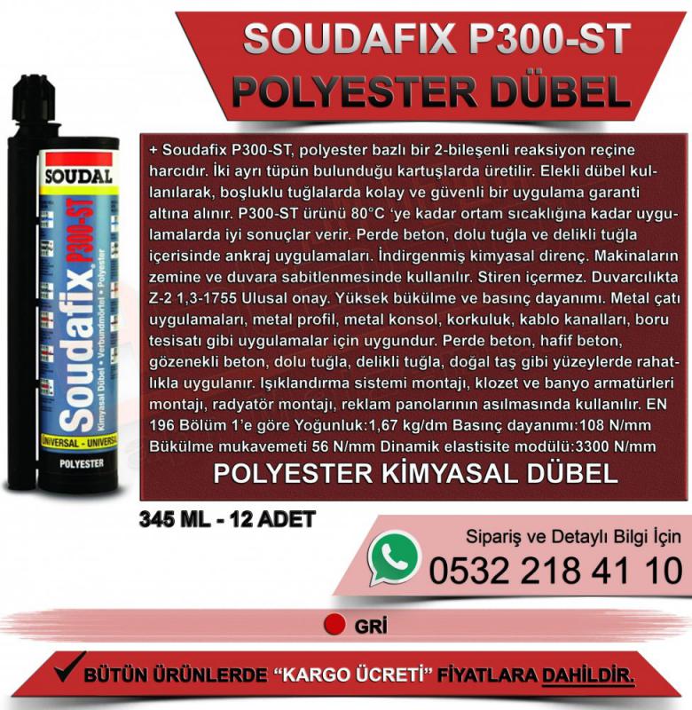 Soudal Soudafix P300-St Polyester Kimyasal Dübel Gri 345 ML (12 Adet)