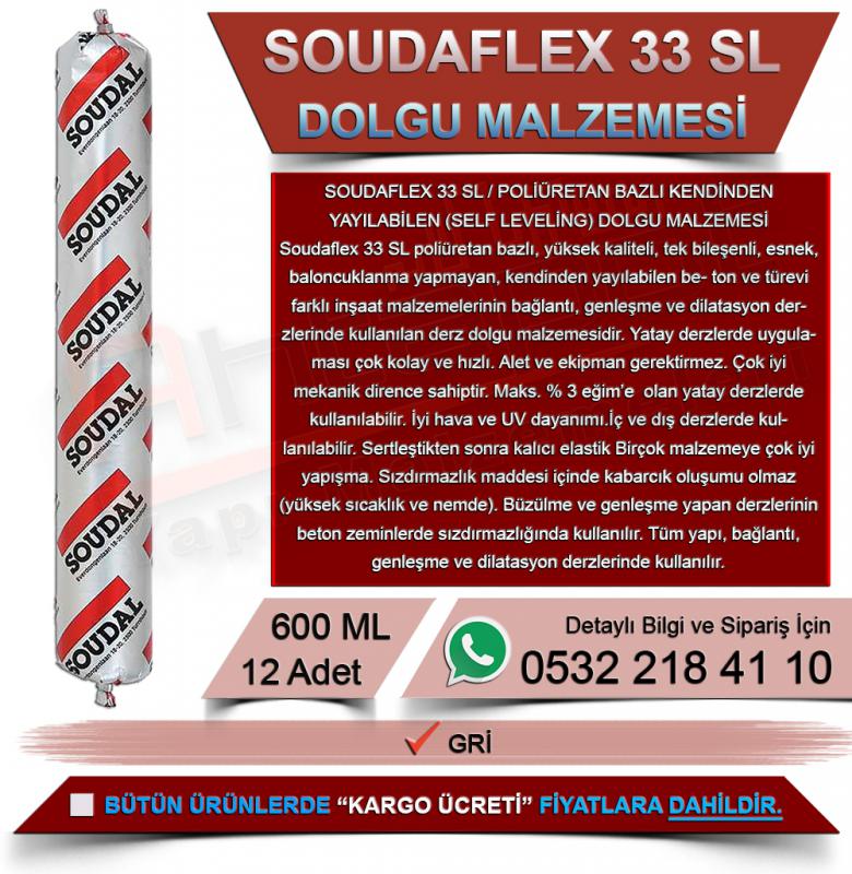 Soudal Soudaflex 33 Sl Poliüretan Bazlı Kendinden Yayılabilen (Self Leveling) Dolgu Malzemesi 600 Ml (12 Adet)