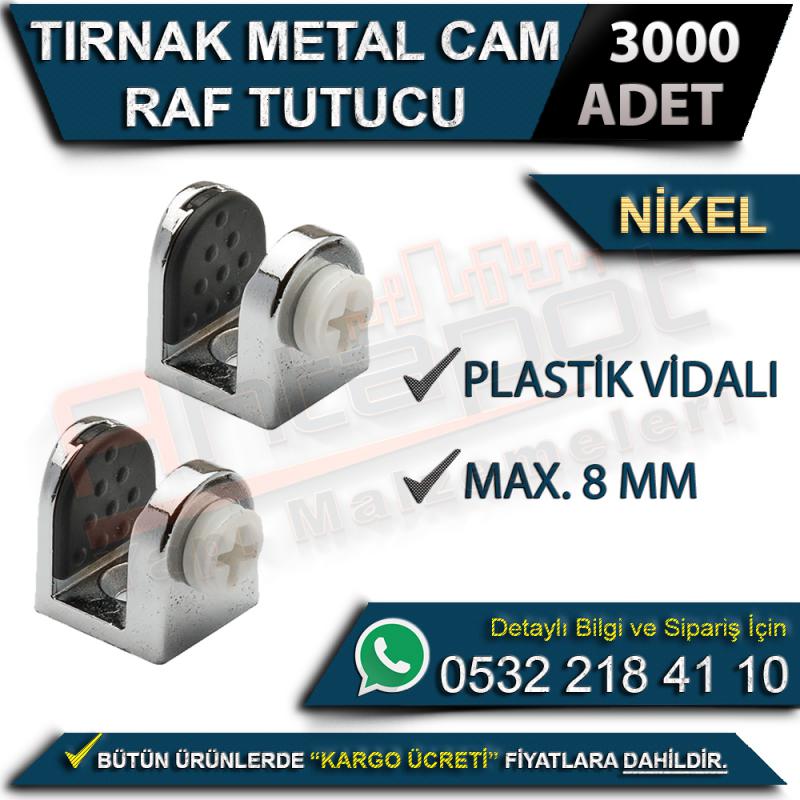 Tırnak Metal Cam Raf Tutucu Plastik Vidalı Max 8 Mm Nikel (3000 Adet)