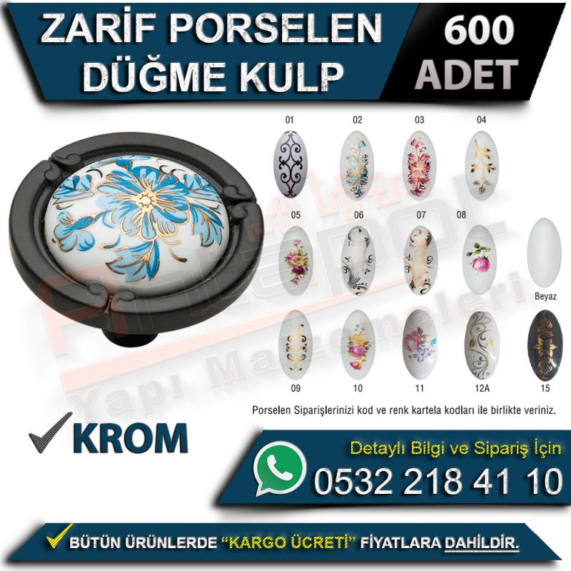 Zarif Porselen Düğme Kulp Krom (600 Adet)